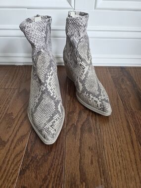 Dolce Vita Snake-Print Pointed Ankle Boots in Neutral Tones